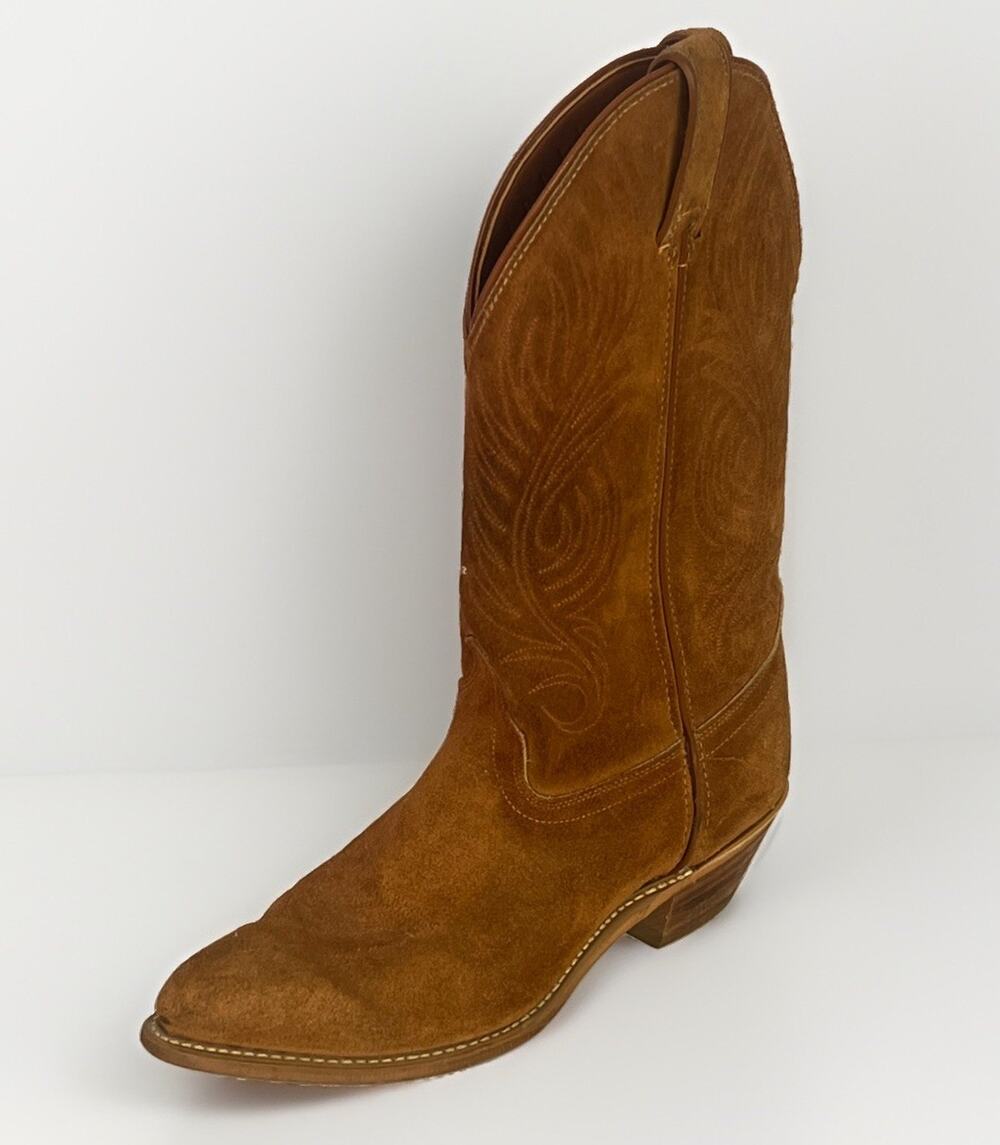 Laredo Cowboy Boots Womens 8 M Brown Suede Leather Western Pointed Toe USA VTG